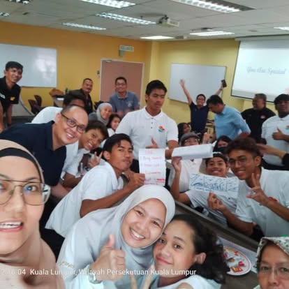 Classroom celebration selfie with students